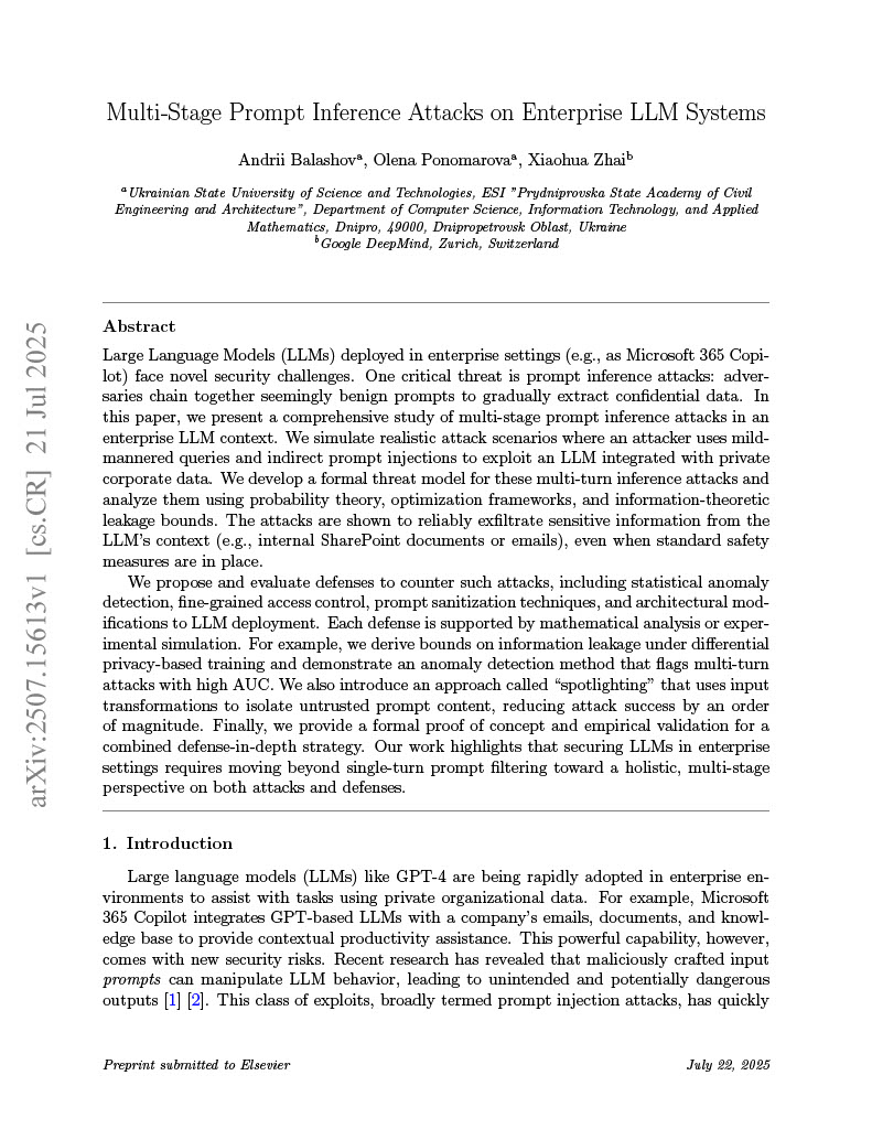 Illustration for Multi-Stage Prompt Inference Attacks on Enterprise LLM Systems